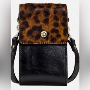 Patricia Nash small Rivalta Crossbody Bag Leather Phone Case Black Leopard